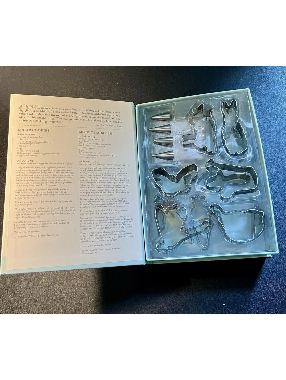 NIB Williams Sonoma 2020 Peter Rabbit Cookie Baking Kit 27 Piece Set, 7.5x10”